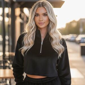 Fabletics Black Quarter-Zip Crop Top